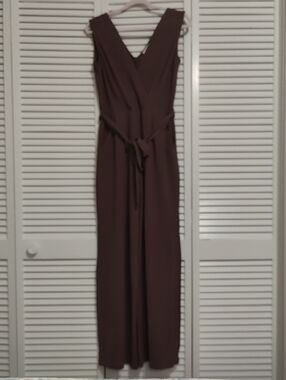 Monteau Taupe/Brown Sleeveless, Split-wide Leg, V-Neck Jumpsuit W. Belt